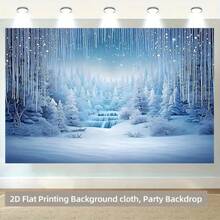 2D Flat Winter Wonderland Polymer Background Banner, Snowy Waterfall Scene With Icy Trees And Starry Sky, Suitable For Parties, Home, Garden, Studio And Outdoor Celebrations, Photography Backdrop, Outdoor Decor - 4 - View 1