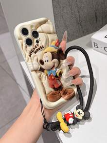 Disney Mickey Mouse Clubhouse Phone Case : 3D Fluffy Pattern Border Protector Phone Soft Phone Case With A Free Cute Mickey Bracelet Chain Lanyard, Mickey, Minnie, Goofy, Donald Duck, Daisy Duck, Pluto, For Apple 17 Promax 17 Pro 16 15 14 13 12 11 Pro Max XS Max X XR Soft Cover Summer Phone Case - trắng - Xem 4