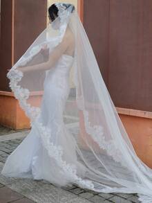 1 pieza Velo de novia de encaje de poliéster estilo bohemio con peine, largo 300cm (118 pulgadas) con cola de catedral, accesorio de boda, velo para fiesta de mujeres - Multicolor - Ver 5