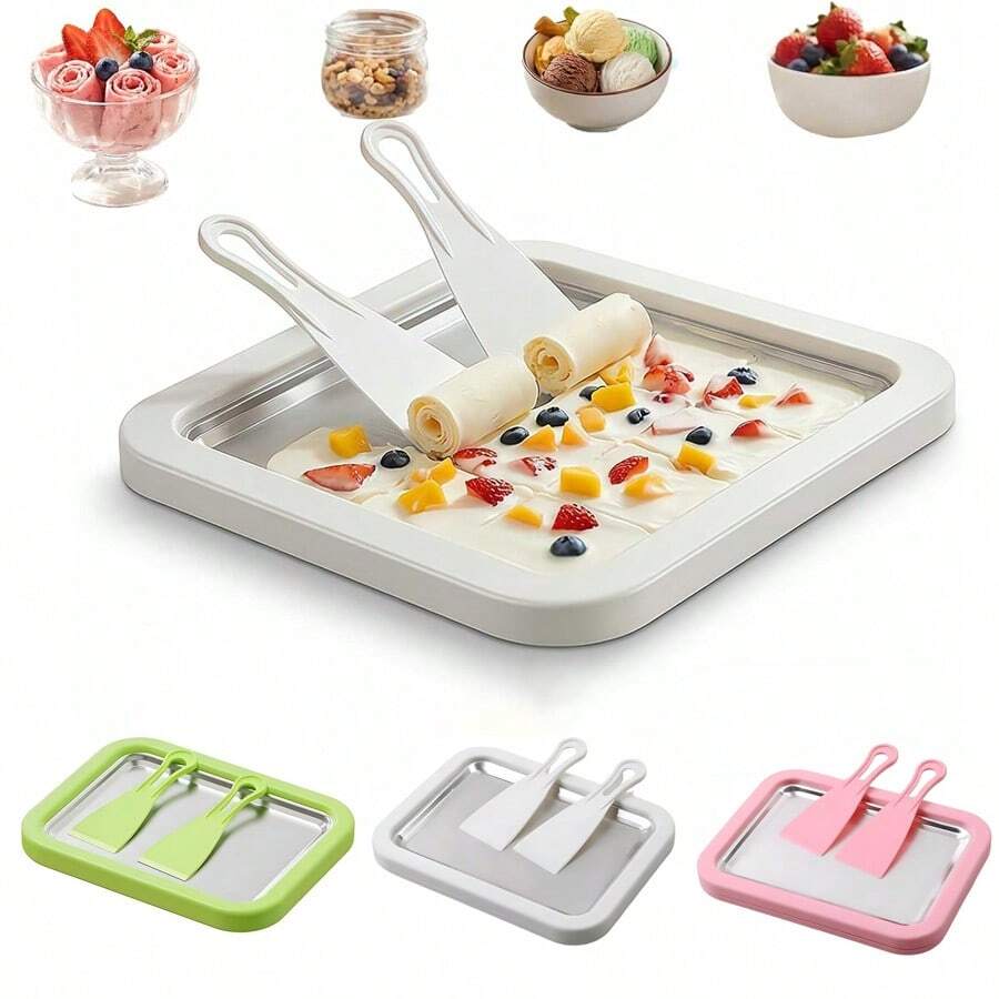 1pc Ice Cream Roller Machine With 2 Spatulas, DIY Fried Ice Cream Roll Maker, For Making Rolled Ice Cream, Frozen Yogurt, Popsicles And Ice Cream, Suitable For Home Parties And Commercial Use