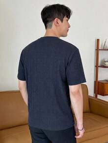 Men's Solid Color Crew Neck T-Shirt - Blue - View 7