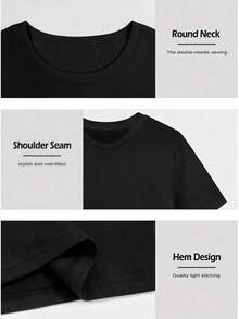 Esta es una camiseta divertida con un fuerte sentido del contraste, y podemos expresarlo a través de patrones, texto y emociones. Camiseta informal para mujer, 100% algodón, ligeramente elástica, cuello redondo, ligera, transpirable, cómoda, perfecta para uso diario y al aire libre, entrega local. - Negro - Ver 4