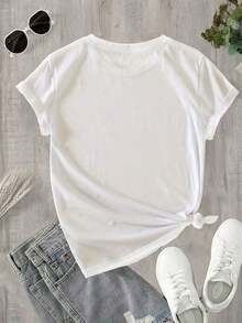 Elegant Women's T-Shirt, 100% Cotton, With Graphic Print, Artistic Dandelion And Butterfly Design - Round Neck, Short Sleeve, Casual Style, Nature-Inspired Design, Comfortable, Elegant, Simple, 100% Cotton, For Summer. - 白色 - 查看 2
