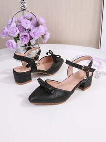 2026 Cute Bowknot Accent Bright Color PU Material Durable Anti-Slip Suitable For Spring, Summer, Autumn Wear, Elegant Party & Holiday New Fashion Kids Shoes - Black - View 8