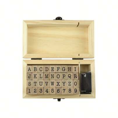36pcs Alphabet & Number Stamps, Wooden Rubber Retro Design With Storage Box, Suitable For DIY Scrapbooking, Card Making