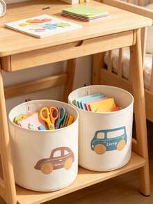 1pc Cartoon Car Shaped Storage Basket, Suitable For Baby Room Decor, Baby Shower, Laundry Basket, Baby Essentials, Baby Girl Products, Newborn Supplies - Multicolor - View 2