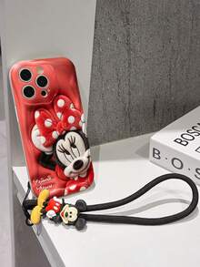 Disney Mickey Mouse Clubhouse Phone Case : 3D Fluffy Pattern Border Protector Phone Soft Phone Case With A Free Cute Mickey Bracelet Chain Lanyard, Mickey, Minnie, Goofy, Donald Duck, Daisy Duck, Pluto, For Apple 17 Promax 17 Pro 16 15 14 13 12 11 Pro Max XS Max X XR Soft Cover Summer Phone Case - 白色 - 查看 5