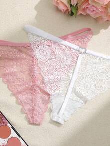 Aesletic 4pcs/Pack Women's Lace Patchwork Seamless Thong Panties - Multicolor - View 6