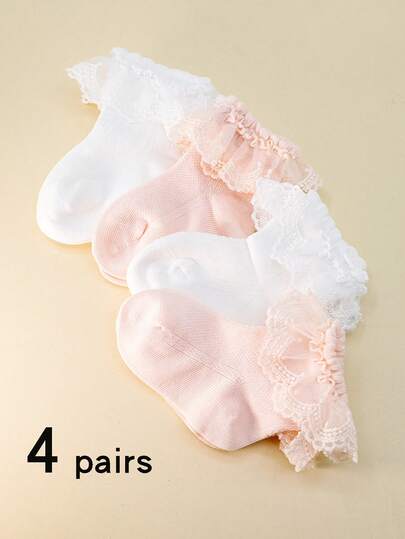 4 Pairs Soft, Breathable & Fashionable Cute Baby/Toddler Girls Socks, Suitable For Spring, Summer, Birthday Party, Casual, Holiday
