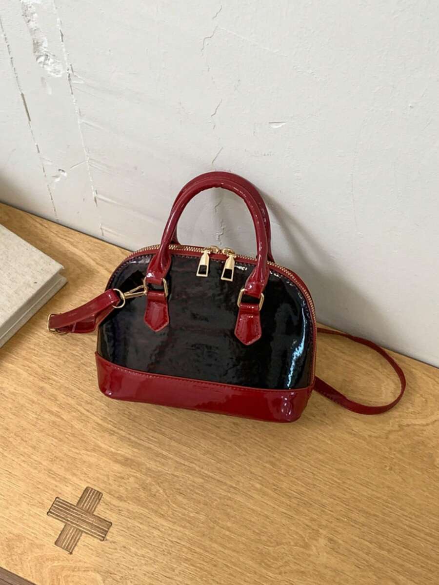 Bolso de mano de mujer, bolso de tela acolchado con diseño de concha - Rojo - Ver 1