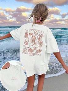 Women's White Short-Sleeved T-Shirt, Casual Summer Style, With A Marine Life Print, Simple And Cute, Loose And Versatile, With A Round Neck, Ideal For Everyday Wear And Vacations. Women's Graphic T-Shirts, Pink Top - Unisex, Comfortable, Urban Vintage Style, Loose Fit, Washed 100% Cotton T-Shirt, Summer Tops - 白色 2 - 查看 3