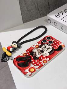 Disney Mickey Mouse Clubhouse Phone Case : 3D Fluffy Pattern Border Protector Phone Soft Phone Case With A Free Cute Mickey Bracelet Chain Lanyard, Mickey, Minnie, Goofy, Donald Duck, Daisy Duck, Pluto, For Apple 17 Promax 17 Pro 16 15 14 13 12 11 Pro Max XS Max X XR Soft Cover Summer Phone Case - 白色 - 查看 7