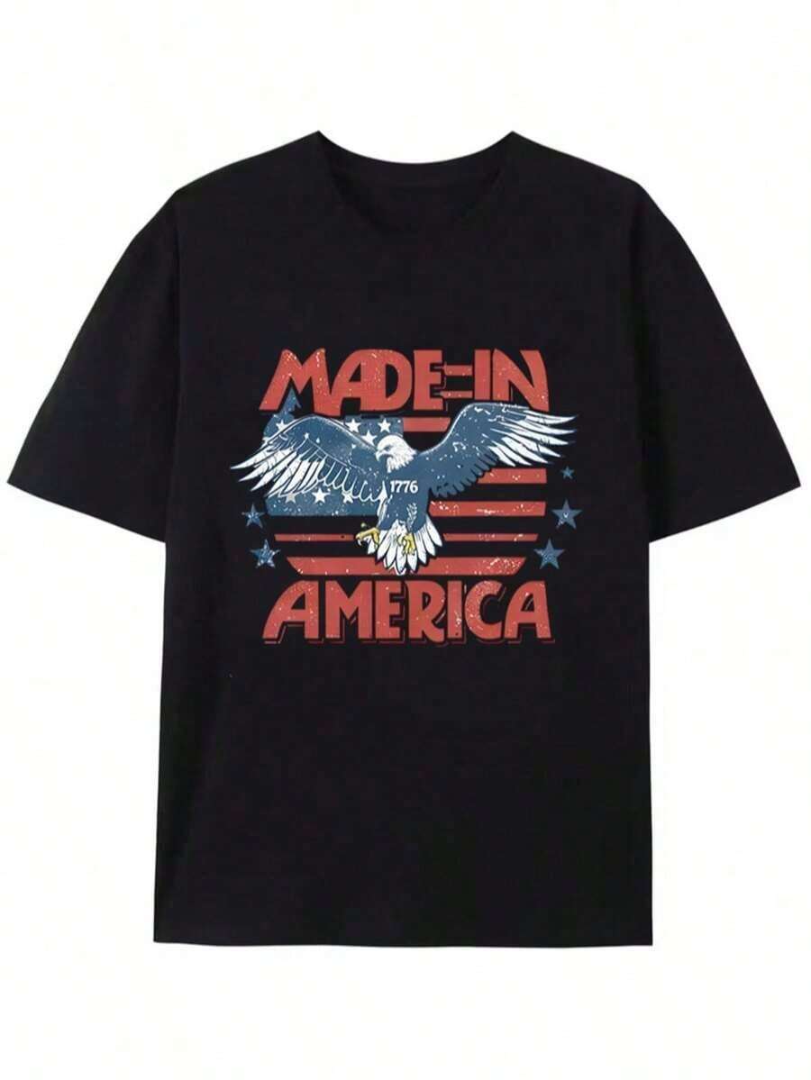 2026 Nuevos productos de gran : Camiseta de algodón de cuello redondo para mujer, Camiseta del 4 de julio estilo americano occidental, Camiseta del 4 de julio, Camiseta country del 4 de julio, Camiseta occidental, Camiseta para conciertos country, Camiseta para festivales de música, Camiseta estampada de manga corta con cuello redondo para mujer - Uso diario casual, deportivo y de fitness, para todas las estaciones (Perfecta para el Día de San Valentín) - Negro - Ver 1