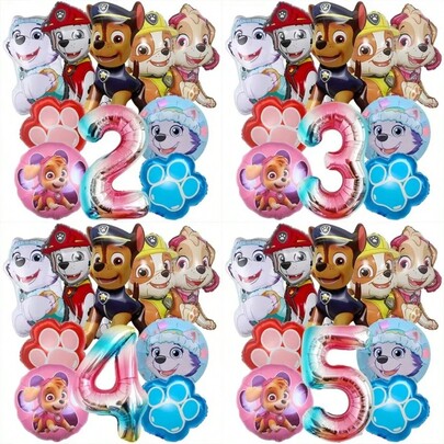  Bộ bóng bay Paw Patrol 32 inch màu xanh dương số 1-9, trang trí tiệc chủ đề cún con, trang trí tường tiệc.