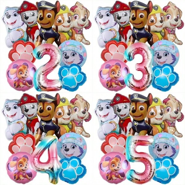 Paw Patrol 汪汪队立大功气球套装，32英寸蓝色数字1-9，小狗主题派对装饰，派对墙面装饰气球套装