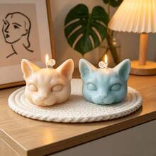 3D逼真猫头硅胶蜡烛模具，斯芬克斯猫脸型硅胶模具，适用于DIY香薰蜡烛、肥皂、树脂、石膏、香薰蜡烛工艺品、家居装饰和礼品制作 - Cat Head - 查看 8