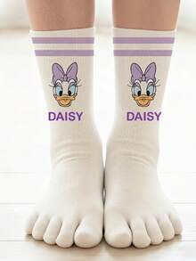 Disney 1/4 双装迪士尼卡通图案中筒袜，可爱米妮和黛西图案五指袜（女士款） - 彩色 - 查看 6
