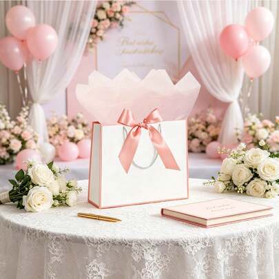 1-10pcs Pink Bow Ribbon Gift Bags, Size 12.6 X 9.84 X 4.33 Inches, Suitable For Her/Him, Applicable For Wedding, Bridesmaid, Graduation, Baby Shower, Housewarming, Birthday, Party Favors, Holiday Gifts, Christmas, Halloween