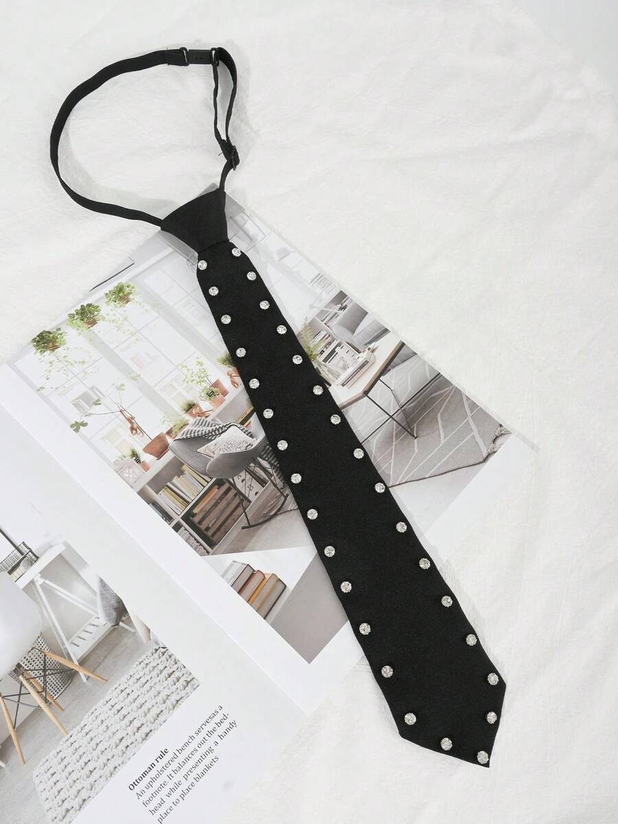 1pc Men's Pull Tie, Business Tie, Simple Solid Color Formal Necktie - Black Diamond - View 1