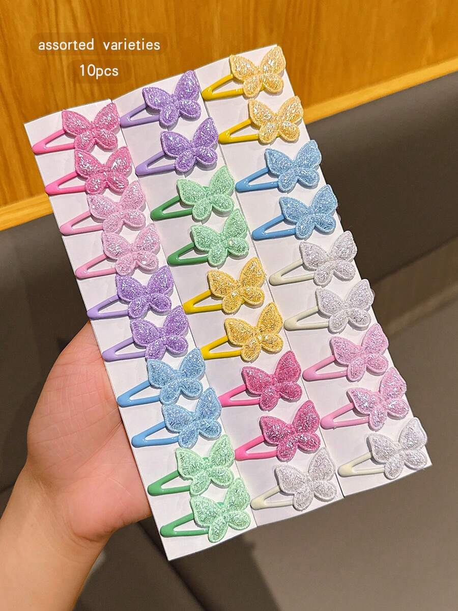 10 piezas de pasadores de pelo con mariposas de colores aleatorios, accesorios de pelo de estilo dulce adecuados para uso diario