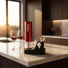 Luxury Premium Red Rechargeable Electric Wine Bottle Opener Set, Full Automatic Wine Corkscrew With Elegant Stand Base, Gift Box Packaged Wine Opening Tool For Home Bar Party Wedding Holiday Festival Gifts - Multicolor - View 6