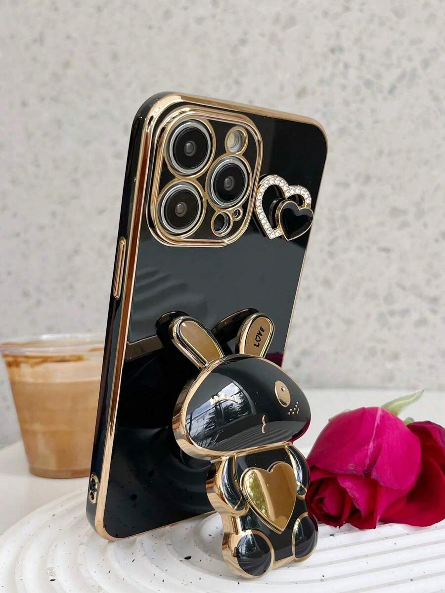 Ốp điện thoại/Giá đỡ điện thoại hình thỏ tình yêu tương thích với iPhone 17 Pro Max, vỏ bảo vệ cao cấp với các lỗ chống bụi, viền dày, tương thích với Samsung Galaxy S24 Ultra/S24 Plus/S24, S23 Ultra/S23 Plus/S23, S22 Ultra/S22 Plus/S22, S21 Ultra/S21 Plus/S21 FE, S23 FE, S20 Ultra/S20 Plus/S20 FE, A5x/C1 2 3 4 5 6 7 8 9/9 8 7 6 5 4 3 2 1 - màu đen - Xem 1