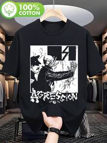 Camiseta gráfica de la banda  Radical, peso de 180g, estilo punk hardcore, unisex, diseño de cuello redondo, tela ligeramente elástica, estampado de dibujos animados,  de ropa urbana, DW1J03, material de punto para toda temporada, ajuste regular, suave y transpirable, adecuada para uso - Negro - Ver 1