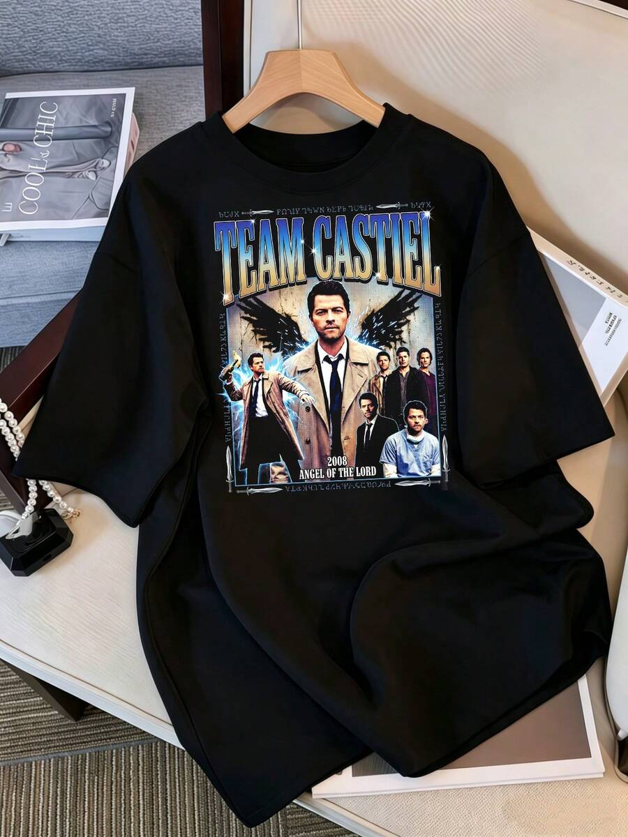Team Castiel T-Shirt – Inspired By – Merchandise For Dean And Sam Winchester Fans - Black - View 1