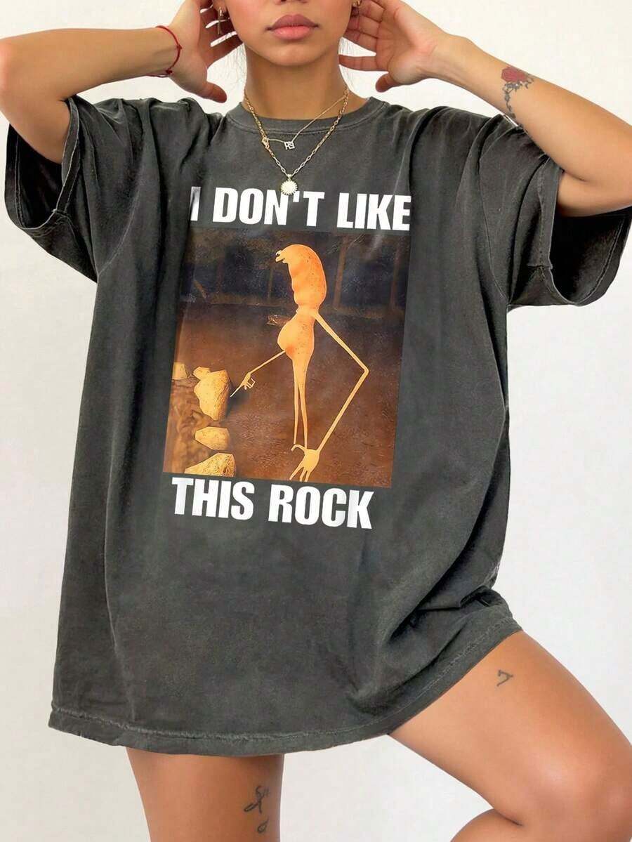 Camiseta de manga corta con cuello redondo y estampado divertido de rana, de estilo casual para mujer, para el verano - Gris Oscuro 2 - Ver 1