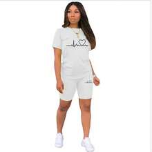 Conjunto de Dos Piezas de Ropa Casual de Verano para Mujer 2026, Camisetas con Cuello Redondo y Pantalones Cortos, Traje Deportivo de Manga Corta para Uso Diario, Gran - Blanco - Ver 5