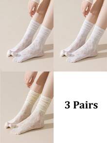 1/3 Pairs Of White Hollow Lace Socks, Spring And Summer Thin Two Toe Socks, Split Toe Socks, Women's Mid Leg Socks, Straight Leg Socks, - Multicolor - View 29