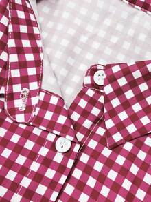 DEAR MOLLY Countryside French Style Sweet Cute Top, Red Plaid Short Sleeve Shirt, Suitable For Spring/Summer Casual Outings - Red - View 6