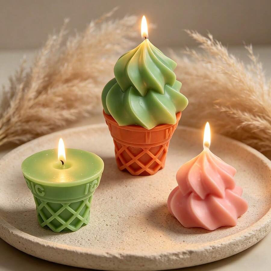 Cetakan Silikon Lilin Es Krim Realistis 3D, Cetakan Dekorasi Kerajinan Resin, Sabun Buatan Tangan DIY, Plester, Pewangi, Cocok untuk Dekorasi Rumah - A - View 1