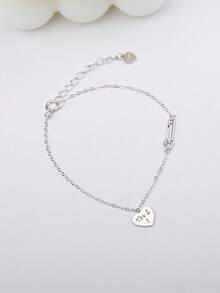 1pc S925 Sterling Silver Heart & Letter Charm Bracelet, Unique Punk Minimalist Design, Versatile Accessory For Girls - Love - View 8