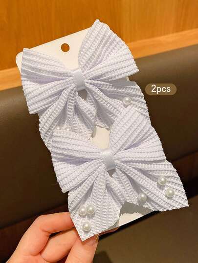 2pcs White Bow Hair Clips, Sweet Style Hair Accessories Suitable For Daily Use