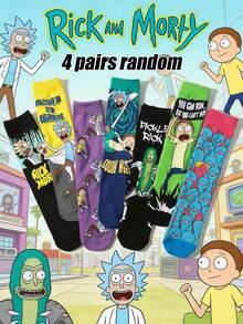 2/4/7 Pairs Random Women Socks, Warner Bros Rick And Morty Series, Cute Funny Cartoon Character, Moisture-Wicking Breathable Versatile Mid-Calf Socks, Suitable For Movie & Animation Fans - Multicolor - View 12