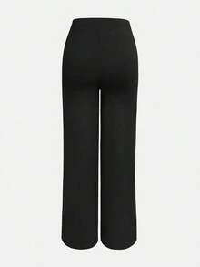 Pantalones rectos de cintura alta para mujer, casuales de primavera/invierno en color blanco - Negro - Ver 4
