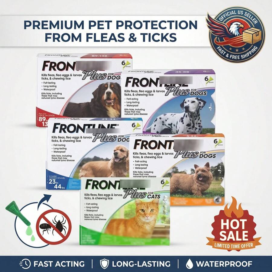 Frontline Plus Flea & Tick Control For Dogs & Cats – Multiple Sizes For 5–132 Lbs Pets – 3 Or 6 Dose Monthly Pack - 中型犬 - 查看 1