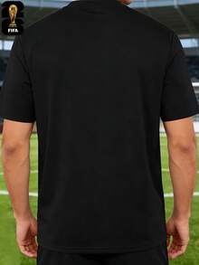 [FIFA World Cup Licensed]2026 USA-Canada-Mexico World Cup Football Pattern T-Shirt, 180g 100% Cotton, Round Neck, Comfortable Casual Sports T-Shirt Fo - 黑色 - 查看 4
