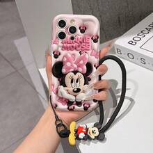 Disney Mickey Mouse Clubhouse Phone Case : 3D Fluffy Pattern Border Protector Phone Soft Phone Case With A Free Cute Mickey Bracelet Chain Lanyard, Mickey, Minnie, Goofy, Donald Duck, Daisy Duck, Pluto, For Apple 17 Promax 17 Pro 16 15 14 13 12 11 Pro Max XS Max X XR Soft Cover Summer Phone Case - White - View 1