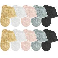 chuanwa（2） 1/5/10 Pairs Women's Summer Solid Color Feather Lace Invisible Socks Sheer Mesh Ultra-Thin Design Non-Slip Soft Comfortable Fashion Casual Socks - Multicolor - View 14