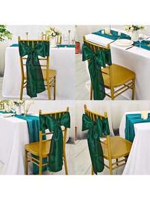 5pcs Olive Green Table Runner, 6.69*108.27 Inches, Chair Sash Decor Ribbon Bow, Wedding Party Home Kitchen Decoration - Multicolor - View 4
