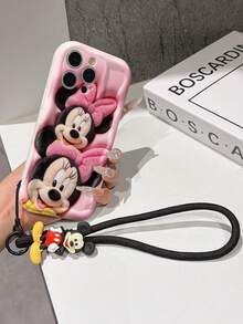 Disney Mickey Mouse Clubhouse Phone Case : 3D Fluffy Pattern Border Protector Phone Soft Phone Case With A Free Cute Mickey Bracelet Chain Lanyard, Mickey, Minnie, Goofy, Donald Duck, Daisy Duck, Pluto, For Apple 17 Promax 17 Pro 16 15 14 13 12 11 Pro Max XS Max X XR Soft Cover Summer Phone Case - White - View 6