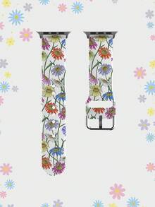 1条彩色花卉硅胶表带，柔软弹性透气腕带替换表带，兼容 38mm 40mm 41mm 42mm 45mm 49mm（S10/S11 42mm）（S10/S11 46mm），鲜艳花卉图案，可爱舒适可更换防水运动表带，兼容Series 11 Ultra3 Ultra 2 SE3 S11 S10 SE2 9 8 7 SE 6 5 4 3 2 1，时尚智能手表表带，女士手表配件 - 彩色 - 查看 7