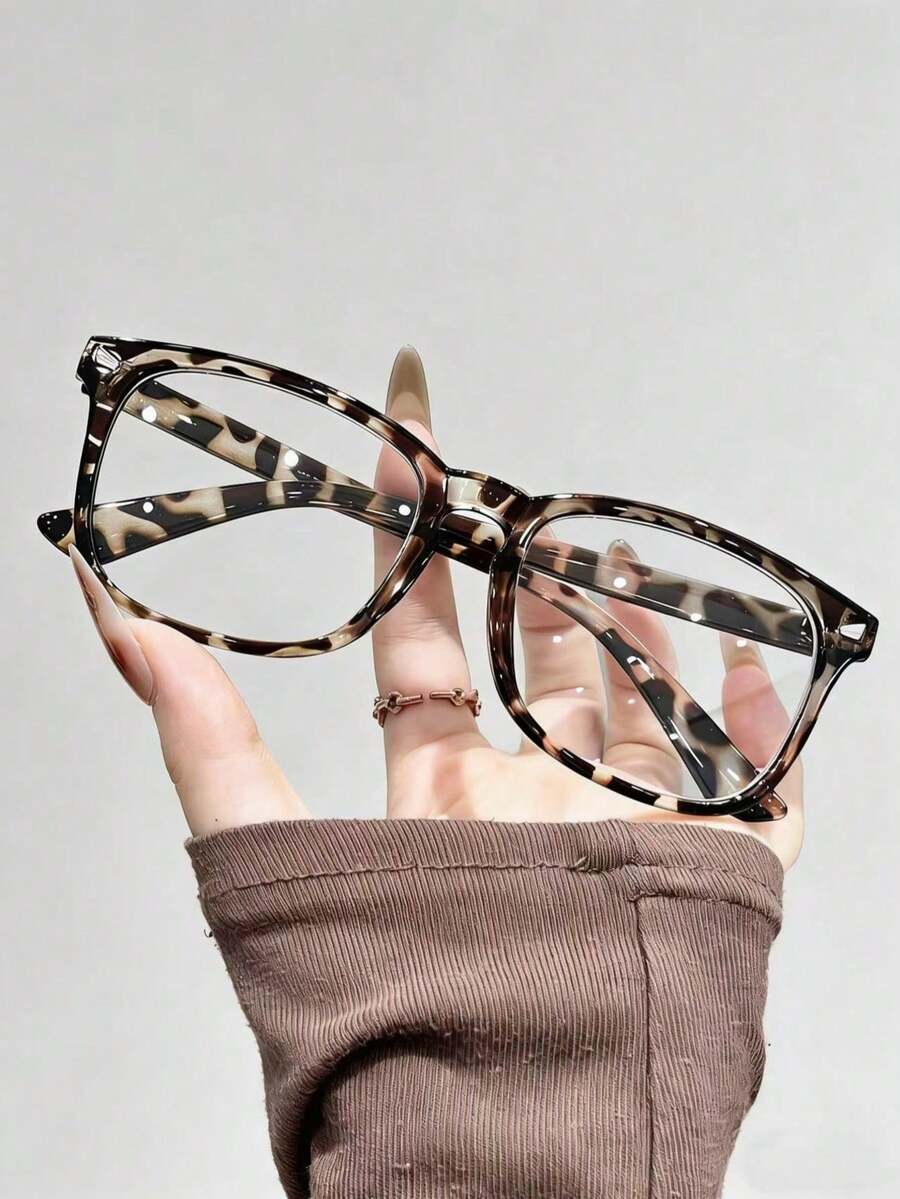 1 Cặp kính nhựa trong suốt gọng đầy đủ, họa tiết da báo, thích hợp cho chụp ảnh đường phố, lễ hội âm nhạc, lễ hội hóa trang và các dịp khác, phù hợp với mọi khuôn mặt. - Trong sáng - Xem 1