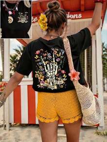 Women's Plus Size Short Sleeve T-Shirt With Round Neck, Loose Fit, Casual - 黑色 2 - 查看 1