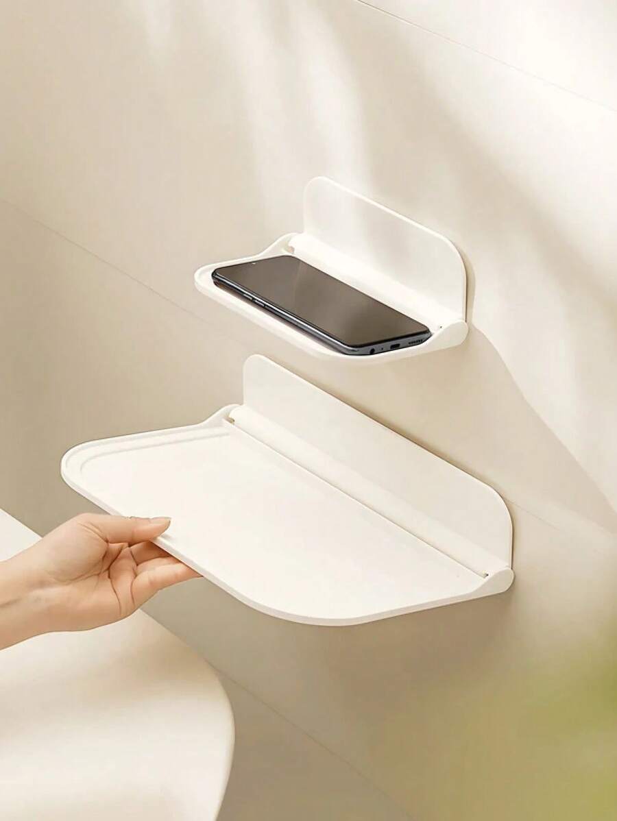 Estante plegable de montaje en pared, bandeja de plástico adhesiva sin taladro para baño, cocina, organizador de almacenamiento, teléfono, cosméticos, dormitorio, inodoro - Pequeño y grande - Ver 1