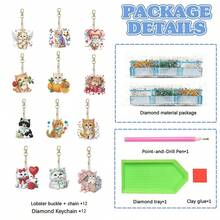 12 piezas Kit de pintura de diamantes de gato DIY - Vibrant de doble cara, colgante acrílico hecho a mano con diamantes de formas únicas - Excelente para decoración del hogar, decoración del jardín, recuerdos de fiesta, accesorios de mochila, decoración del jardín | Llavero decorativo | Formas surtidas, Kit de arte de diamantes - Ver 8