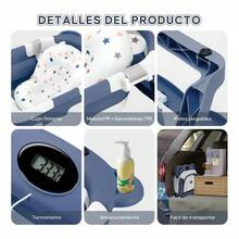 Bañera Plegable Portátil para Bebé con Cojín y Termómetro Integrado - Azul - Ver 9