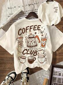 [Local Delivery] Women's T-Shirt Graphic T-Shirt COFFEE LOVERS CLUB, Women's Short Sleeve Round Neck Solid Color T-Shirt, Minimalist Fashion Suitable For Summer - 杏色 - 查看 6